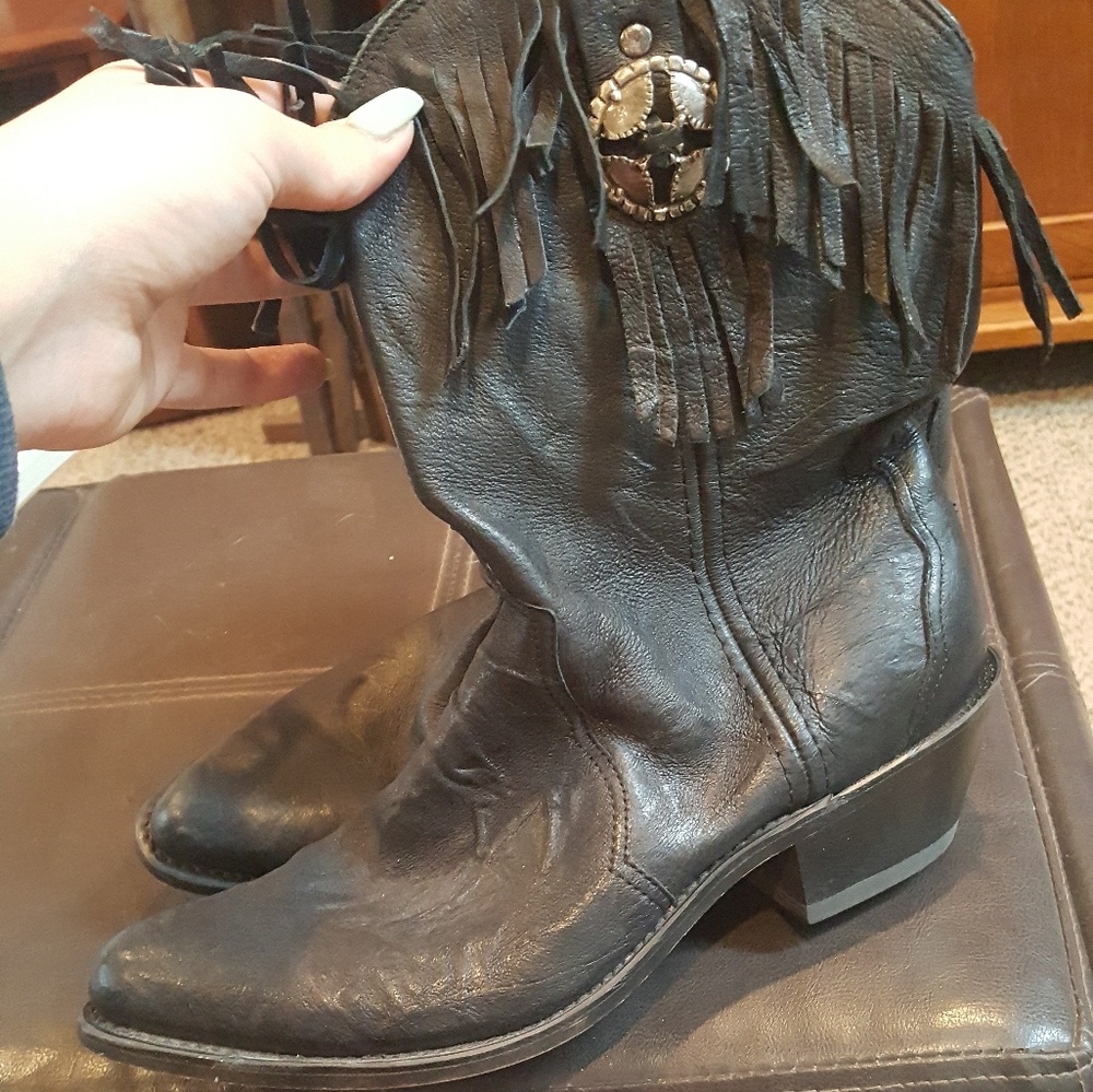 Black Soft Leather Western Fringed Boots